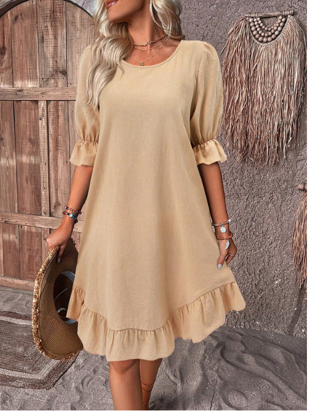 💥2026 New Plus Size Cotton linen dress with half sleeve and elegant skirt