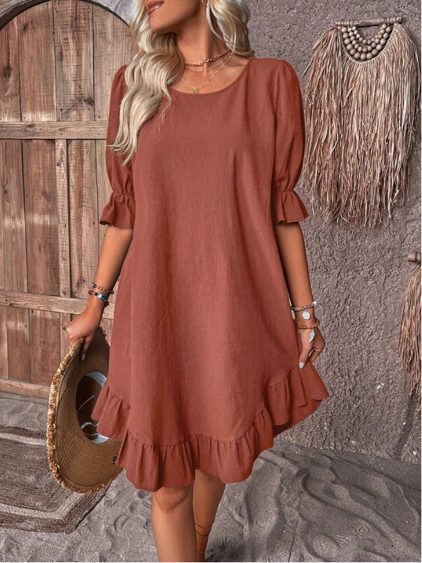 💥2026 New Plus Size Cotton linen dress with half sleeve and elegant skirt
