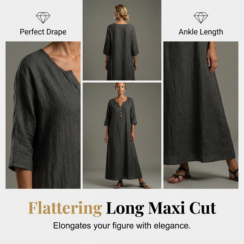 Women's Casual V-Neck Loose-Fit Maxi Dress