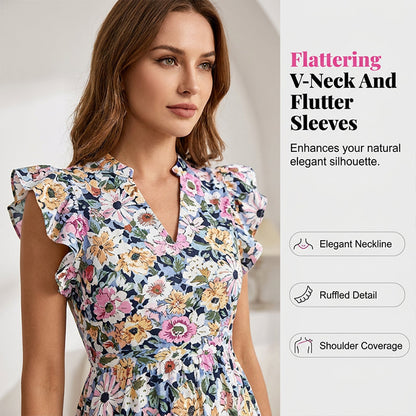 Women's Floral Print Dress with Flutter Sleeve