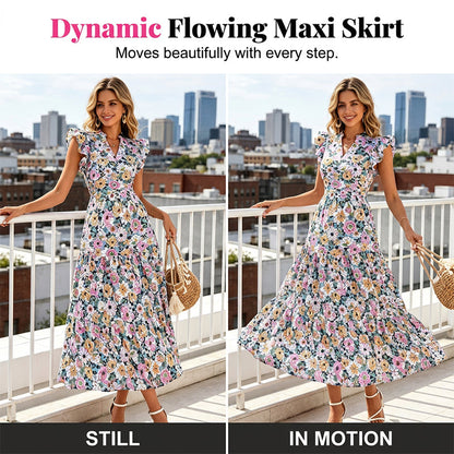 Women's Floral Print Dress with Flutter Sleeve