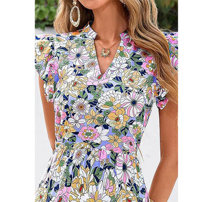 Women's Floral Print Dress with Flutter Sleeve