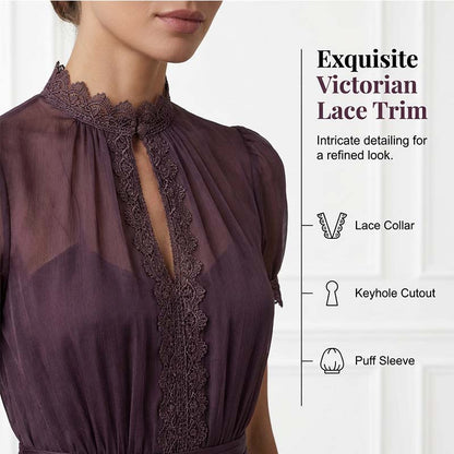 Women's Flowy Victorian-Inspired Lace Trim Dress