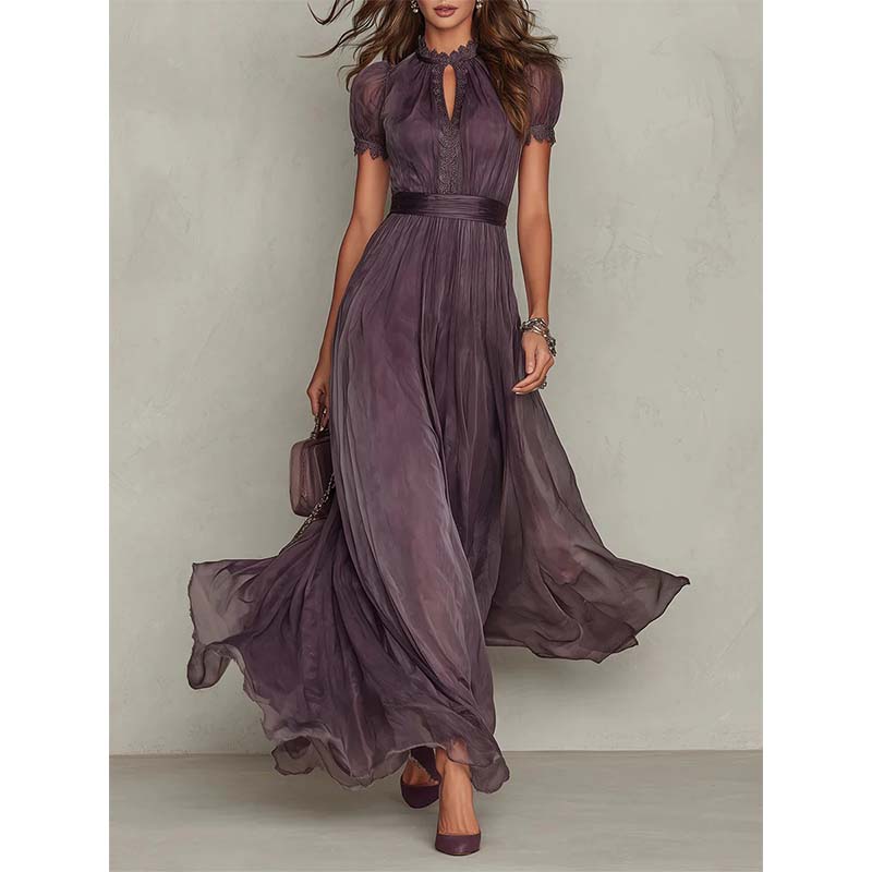 Women's Flowy Victorian-Inspired Lace Trim Dress