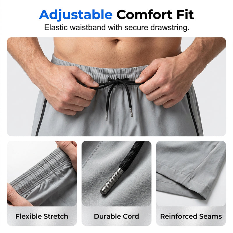 Men's Quick-Dry Athletic Shorts with Zipper Pockets