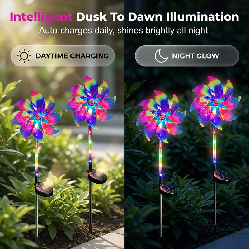 🌈Solar Powered Rainbow Pinwheel Garden Light