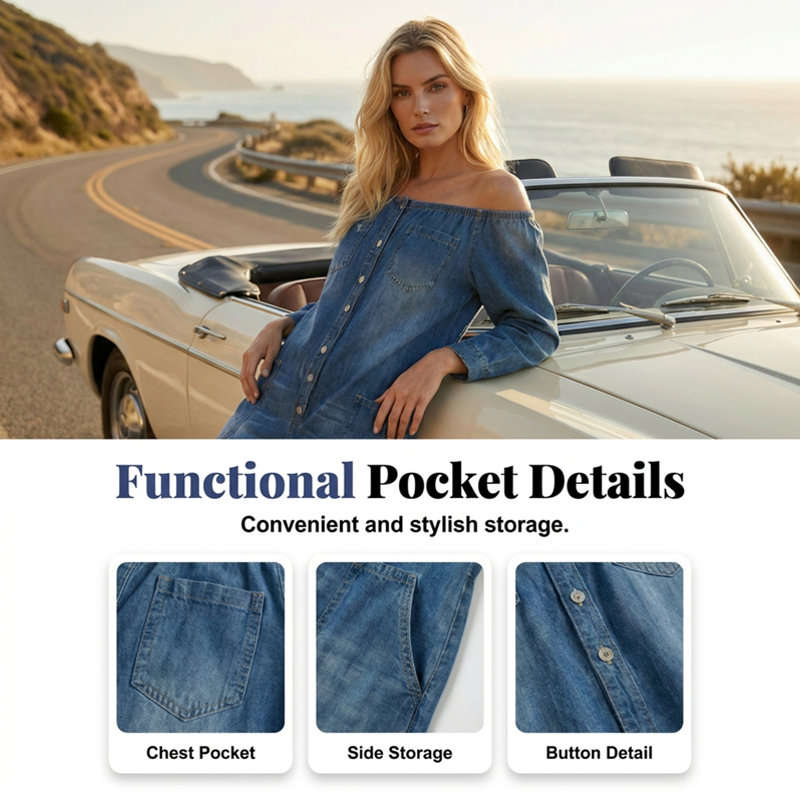 📢📢49% OFF !! ⏰Off-Shoulder Wide-Leg Denim Jumpsuit