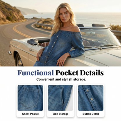 📢📢49% OFF !! ⏰Off-Shoulder Wide-Leg Denim Jumpsuit
