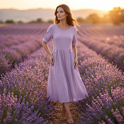 Women's Casual Solid Color Round Neck Dress