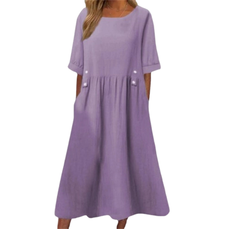 Women's Casual Solid Color Round Neck Dress
