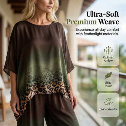 Women's Casual Leopard Trim Tunic Set