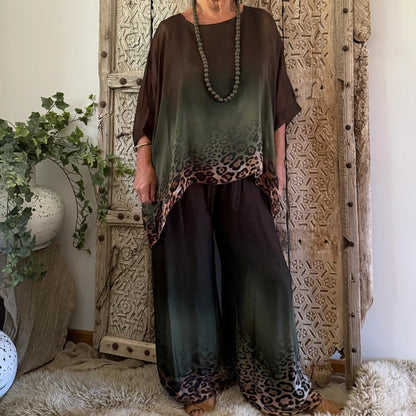 Women's Casual Leopard Trim Tunic Set