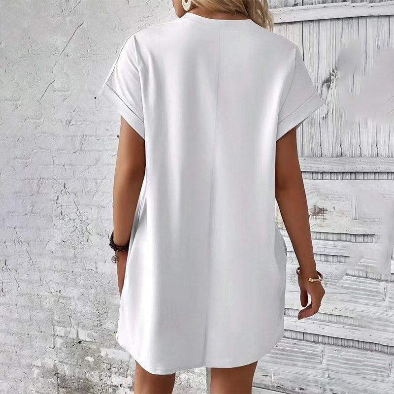 Solid Color Crew Neck Loose Tunic Dress