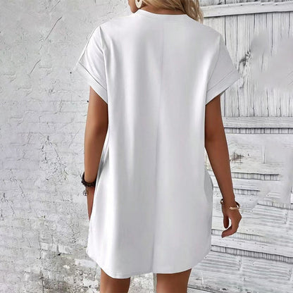 Solid Color Crew Neck Loose Tunic Dress
