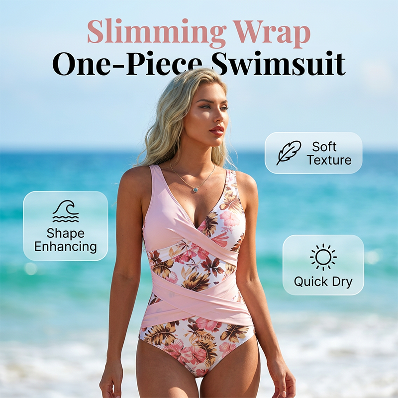 Women's Tummy Control Wrap One-Piece Swimsuit