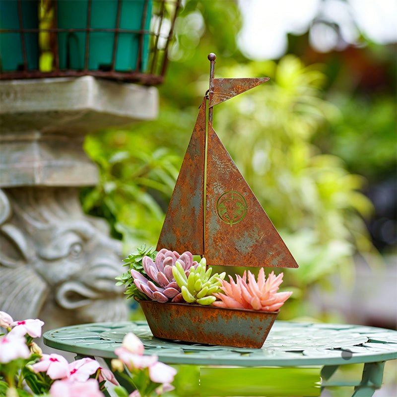 ⛵ 49% OFF NOW! 🌱 Rustic Sailboat Metal Planter – Handcrafted, weather-resistant & perfect for succulents, herbs or flowers – charming garden or shelf decor 🏡