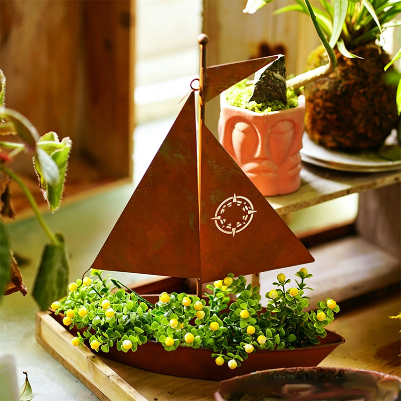 ⛵ 49% OFF NOW! 🌱 Rustic Sailboat Metal Planter – Handcrafted, weather-resistant & perfect for succulents, herbs or flowers – charming garden or shelf decor 🏡