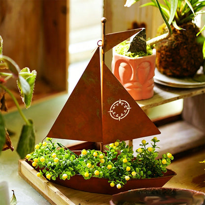 ⛵ 49% OFF NOW! 🌱 Rustic Sailboat Metal Planter – Handcrafted, weather-resistant & perfect for succulents, herbs or flowers – charming garden or shelf decor 🏡