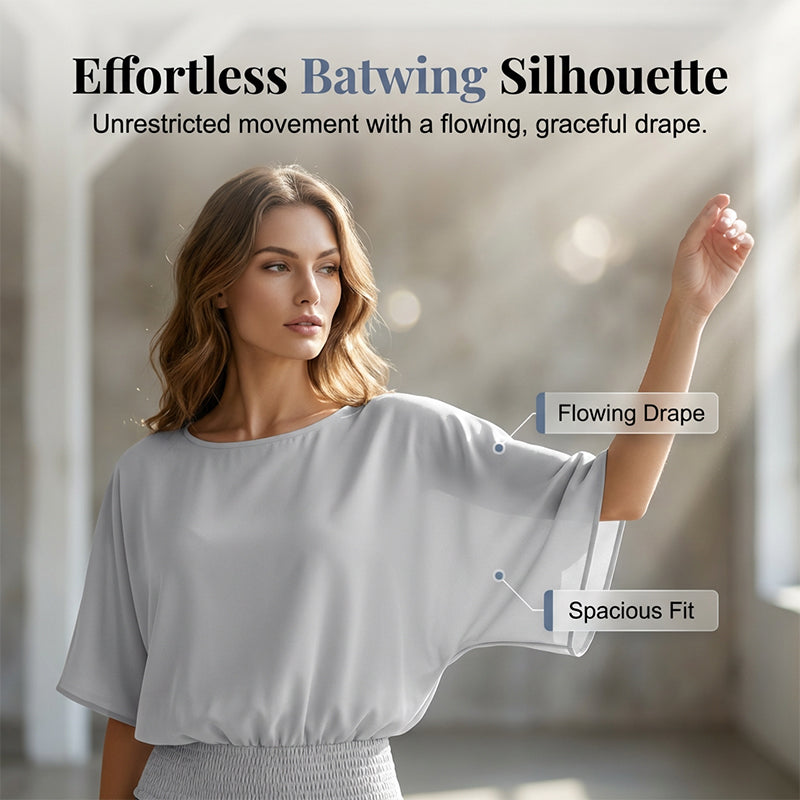 Women's Dolman Sleeve Top with Smocked Waist
