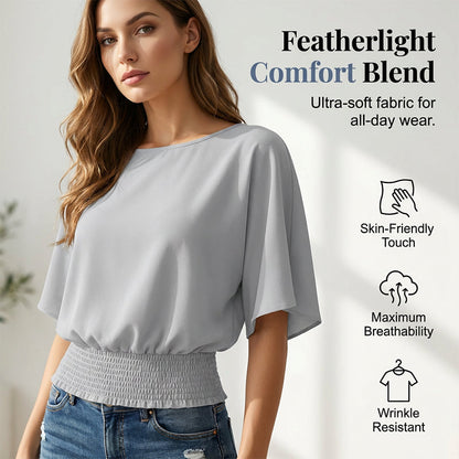 Women's Dolman Sleeve Top with Smocked Waist