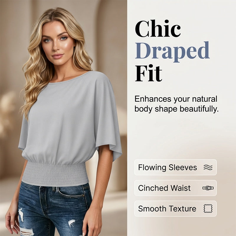 Women's Dolman Sleeve Top with Smocked Waist