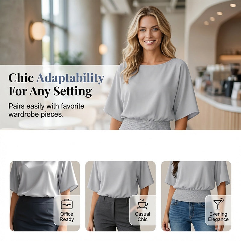 Women's Dolman Sleeve Top with Smocked Waist