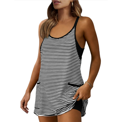 Women's Striped Tankini Dress with Pockets