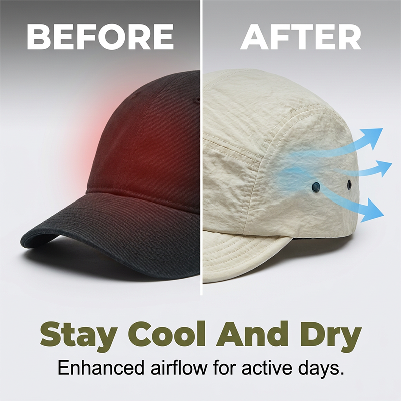 Short Brim Packable Cap – 5-Panel Urban Hat, Lightweight Crinkle Fabric, Foldable & Soft Top, Casual Streetwear Unisex