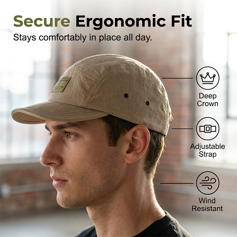 Short Brim Packable Cap – 5-Panel Urban Hat, Lightweight Crinkle Fabric, Foldable & Soft Top, Casual Streetwear Unisex