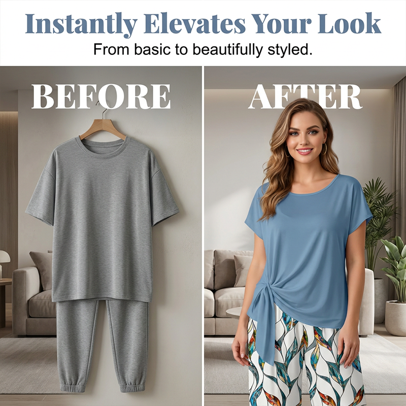 👗 49% OFF NOW!  🔥 Women's Side-Tie Top & Patterned Pants Set