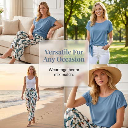 👗 49% OFF NOW!  🔥 Women's Side-Tie Top & Patterned Pants Set