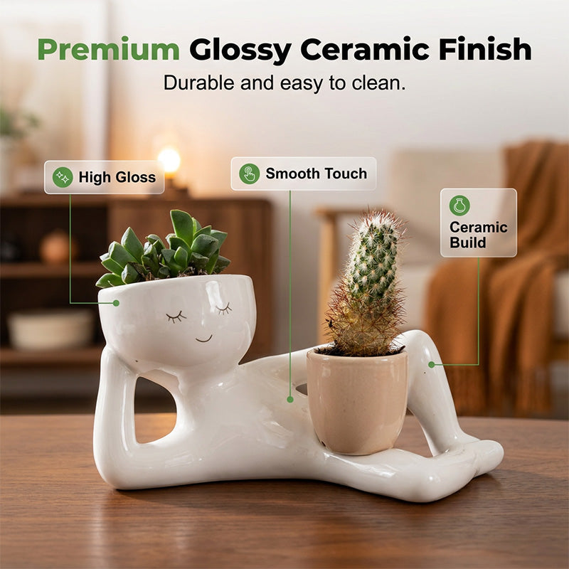 🪴😊 Quirky ceramic planter – smiling face, relaxing desk decor!