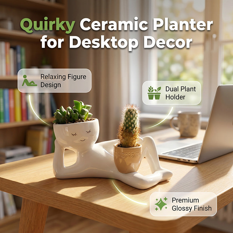 🪴😊 Quirky ceramic planter – smiling face, relaxing desk decor!