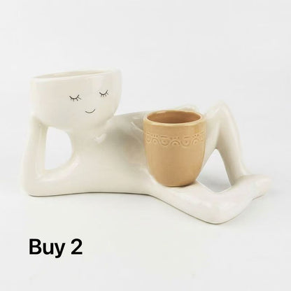 🪴😊 Quirky ceramic planter – smiling face, relaxing desk decor!