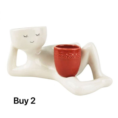 🪴😊 Quirky ceramic planter – smiling face, relaxing desk decor!