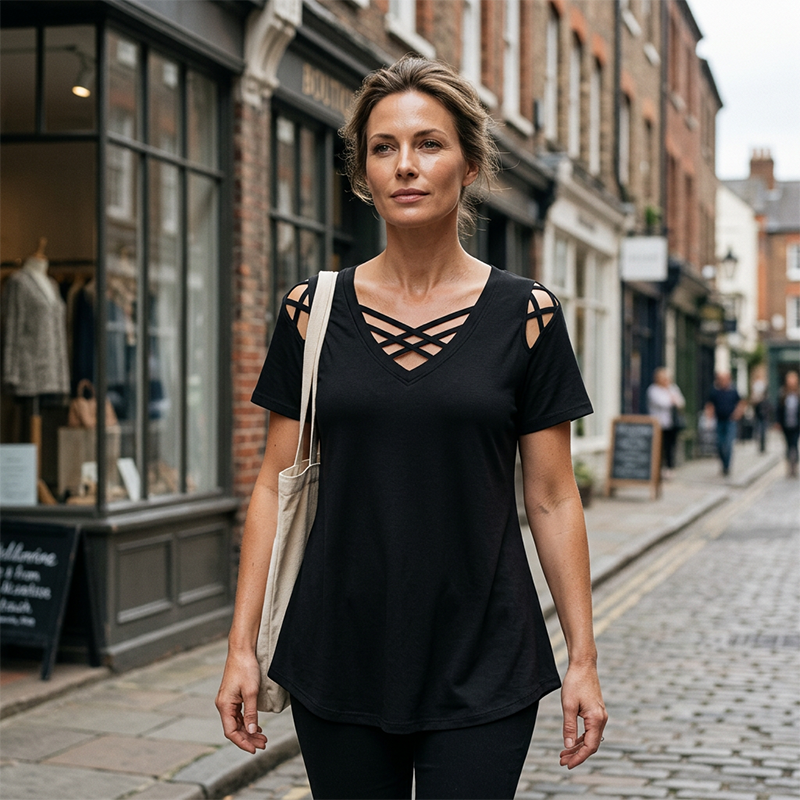 Women's Chic Criss-Cross V-Neck T-Shirt
