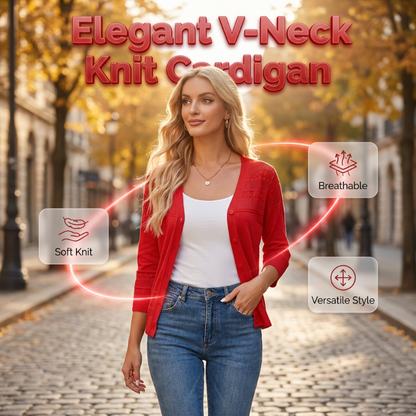Women's V Neck Hollow Knit Cardigan