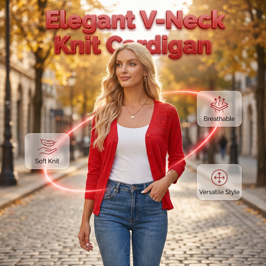 Women's V Neck Hollow Knit Cardigan