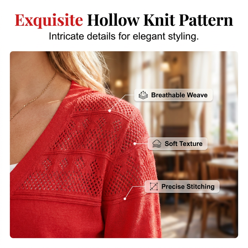 Women's V Neck Hollow Knit Cardigan