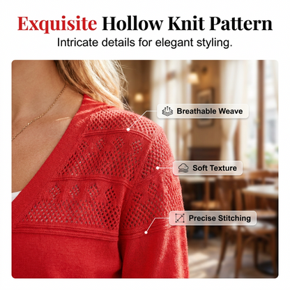 Women's V Neck Hollow Knit Cardigan