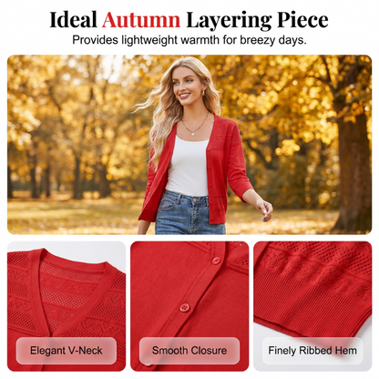 Women's V Neck Hollow Knit Cardigan