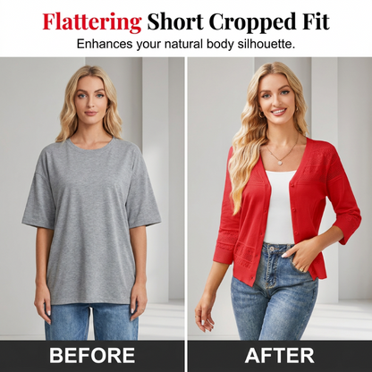 Women's V Neck Hollow Knit Cardigan