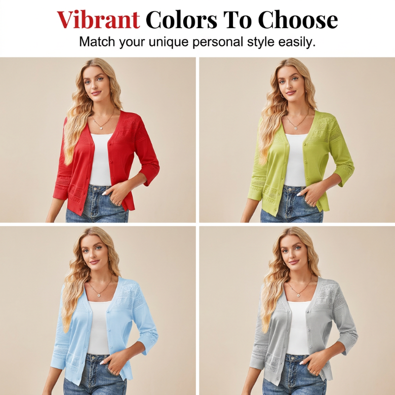 Women's V Neck Hollow Knit Cardigan