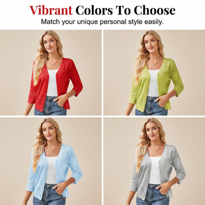Women's V Neck Hollow Knit Cardigan