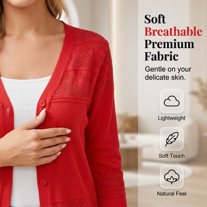 Women's V Neck Hollow Knit Cardigan