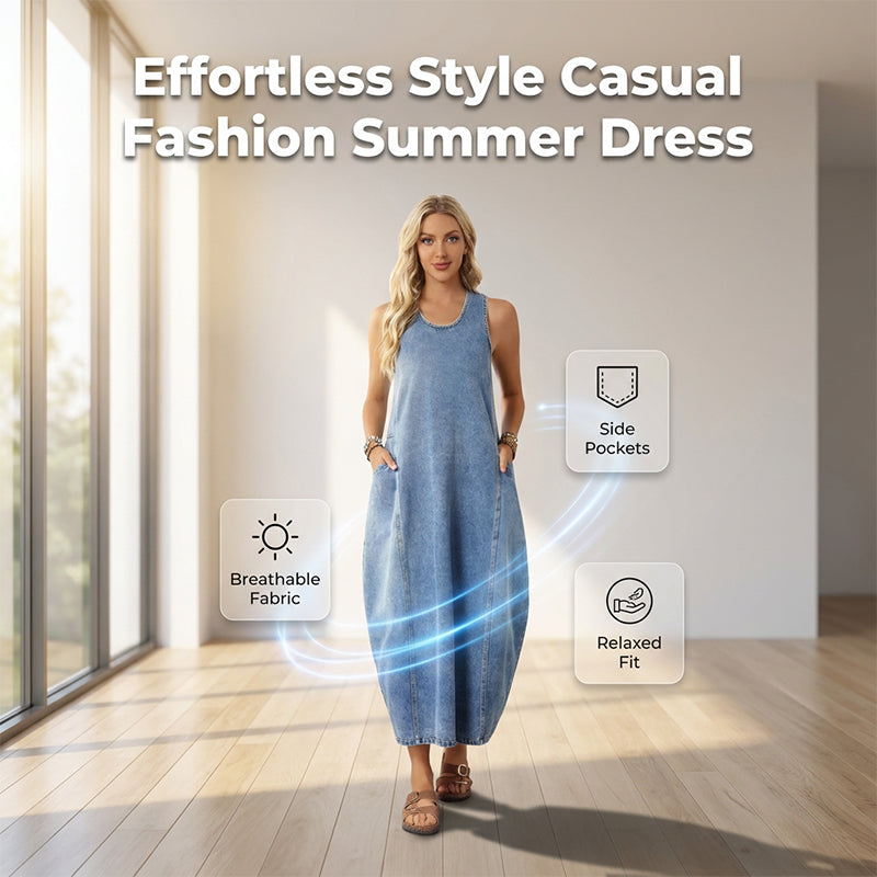 🔥Women's Sleeveless Maxi Denim Dress with Pockets