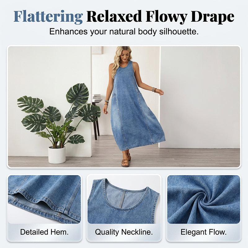 🔥Women's Sleeveless Maxi Denim Dress with Pockets