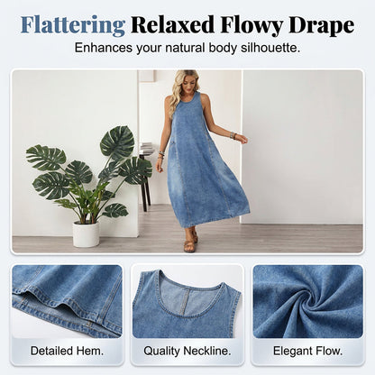 🔥Women's Sleeveless Maxi Denim Dress with Pockets
