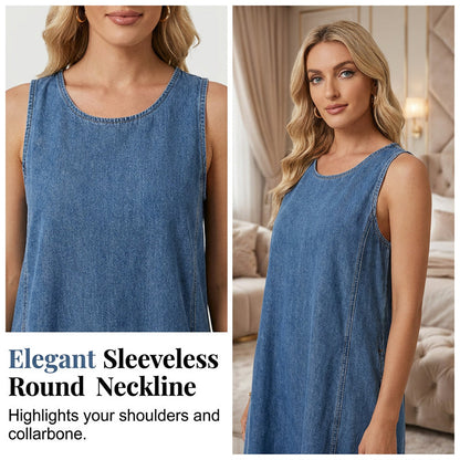 🔥Women's Sleeveless Maxi Denim Dress with Pockets