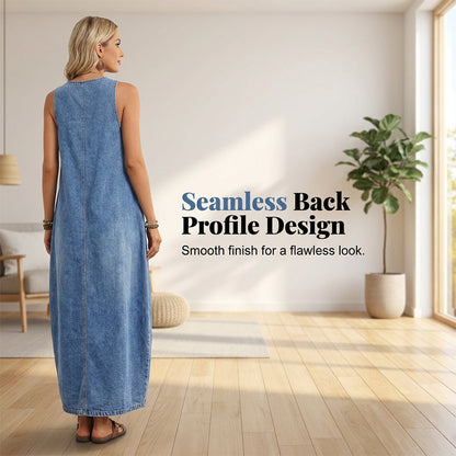 🔥Women's Sleeveless Maxi Denim Dress with Pockets